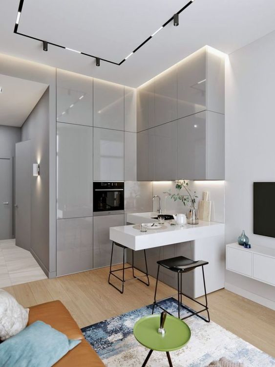 کابینت سفید طوسی براق